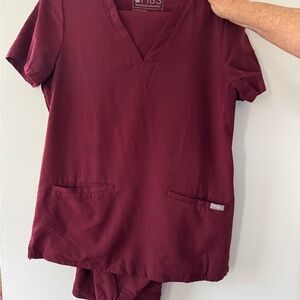 FIGS Maroon V-Neck Scrub Top and Livingston Bottoms